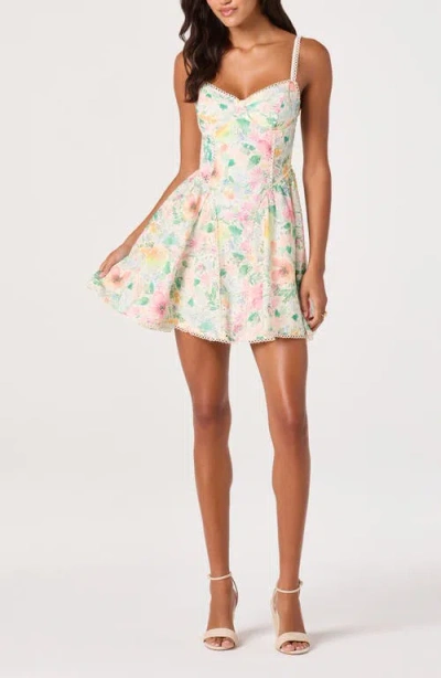 Astr The Label Birdie Floral Eyelet Scallop Trim Minidress In White