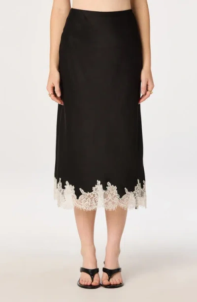 Astr The Label Blossom Lace Trim Midi Skirt In Black