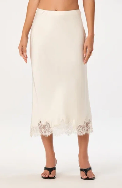 Astr The Label Blossom Lace Trim Midi Skirt In White