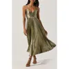 Astr The Label Blythe Metallic Pleated Midi Dress In Green