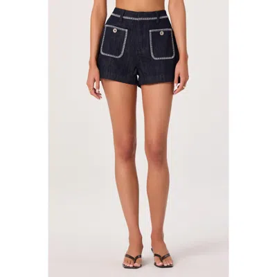 Astr The Label Bobbie Stitch Detail High Waist Shorts In Blue