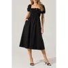Astr The Label Bow Detail Smock Bodice Cotton Blend Dress In Black