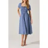 Astr The Label Bow Detail Smock Bodice Cotton Blend Dress In Denim Blue