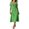 Astr The Label Bow Detail Smock Bodice Cotton Blend Dress In Green