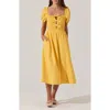 Astr The Label Bow Detail Smock Bodice Cotton Blend Dress In Mustard
