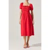 Astr The Label Bow Detail Smock Bodice Cotton Blend Dress In Red