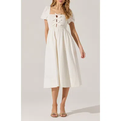 Astr The Label Bow Detail Smock Bodice Cotton Blend Dress In White