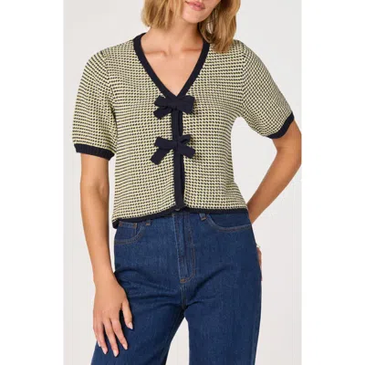 Astr The Label Bow Short Sleeve Cardigan In Gold