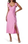Astr The Label Bow Strap Satin Dress In Pink Dot
