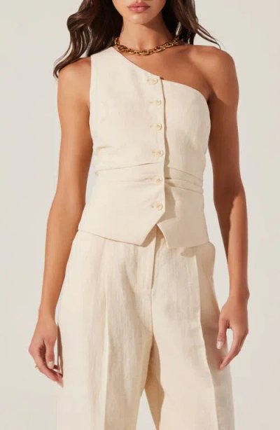 Astr The Label Bryony One-shoulder Cotton & Linen Vest In Cream