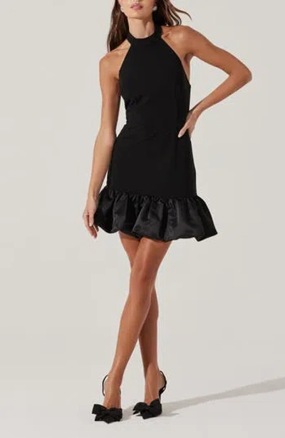 Astr The Label Bubble Hem Halter Minidress In Black