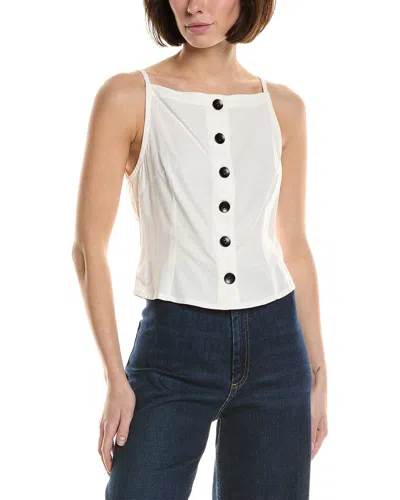 Astr The Label Button Boatneck Linen-blend Top In White