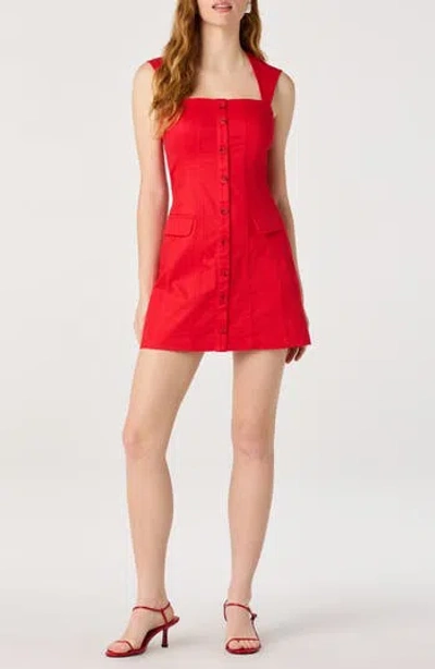 Astr The Label Button Front Stretch Cotton Minidress In Red