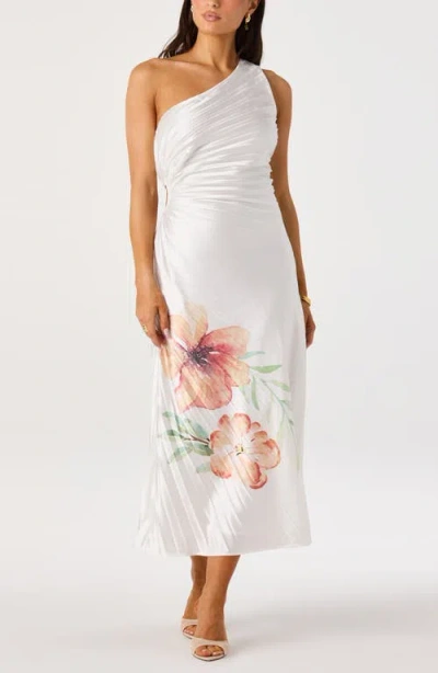Astr The Label Cameron Pleated One-shoulder Midi Dress In White