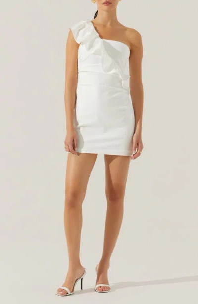 Astr The Label Camila Ruffle Detail One-shoulder Minidress In White