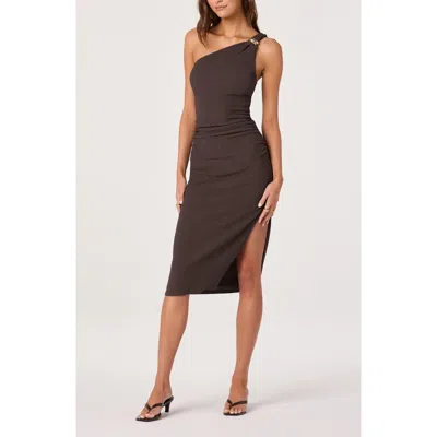 Astr The Label Candela Hardware Detail One-shoulder Dress In Brown