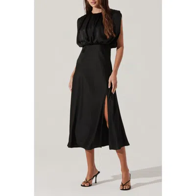 Astr The Label Cap Sleeve Satin Dress In Black