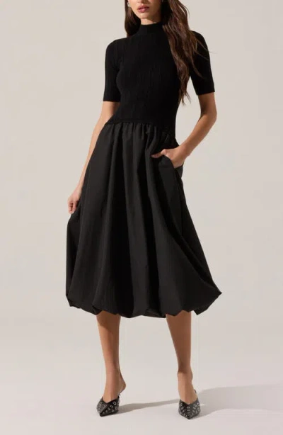 Astr The Label Carerlion Mixed Media Bubble Hem Dress In Black