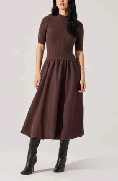 Astr The Label Carerlion Mixed Media Bubble Hem Dress In Brown