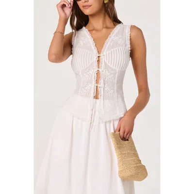 Astr The Label Carine Lace Detail Embroidered Cotton Top In White