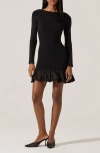 Astr The Label Carlene Long Sleeve Mixed Media Bubble Hem Minidress In Black