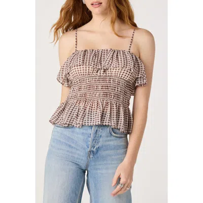 Astr The Label Carmelitha Ditsy Floral Gingham Ruffle Trim Peplum Top In Multi