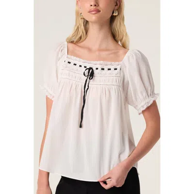 Astr The Label Carola Puff Sleeve Cotton Top In White