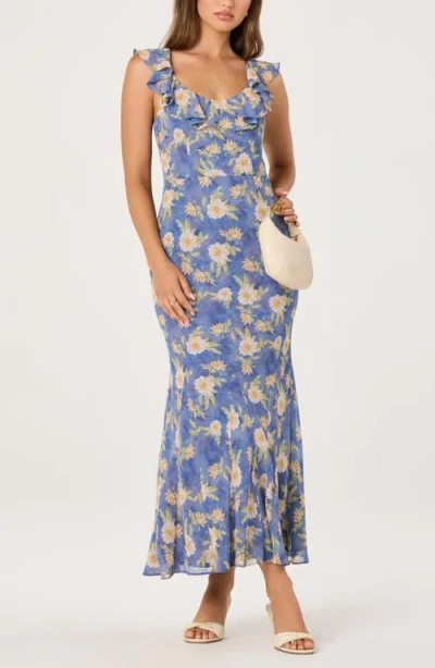 Astr The Label Caroletta Floral Ruffle Maxi Dress In Blue
