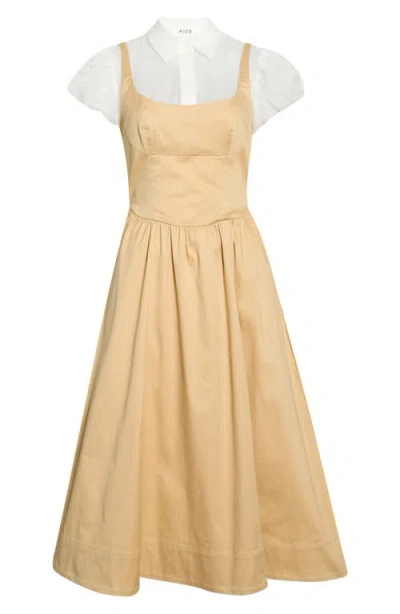 Astr The Label Carrington Mixed Media Midi Dress In Brown