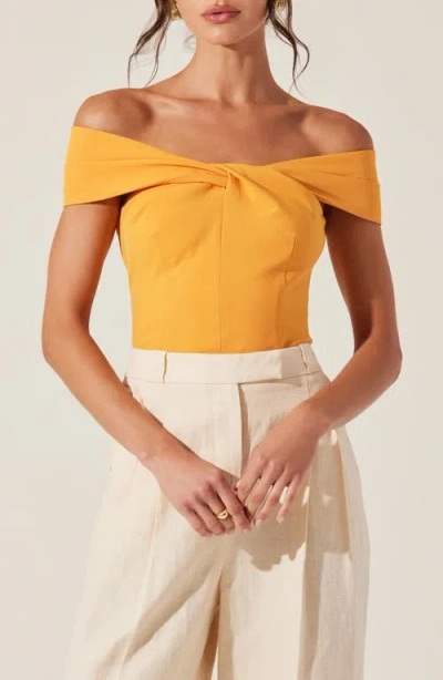 Astr The Label Cathering Off The Shoulder Top In Orange