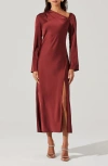 Astr The Label Catriona Long Sleeve Satin Maxi Dress In Mulberry