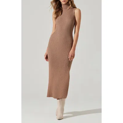 Astr The Label Channary Rib Midi Sweater Dress In Chestnut