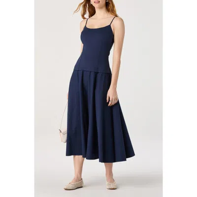 Astr The Label Cierra Mixed Media Fit & Flare Midi Dress In Blue
