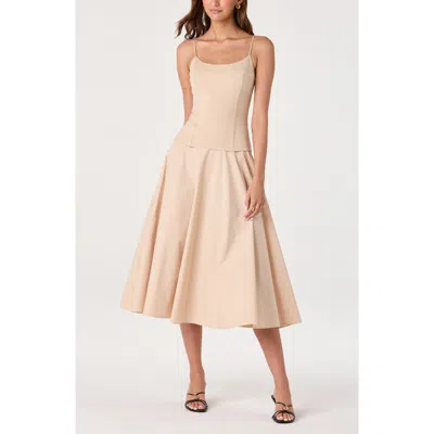 Astr The Label Cierra Mixed Media Fit & Flare Midi Dress In Pink