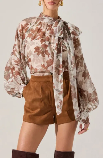 Astr The Label Cinthia Pussybow Balloon Sleeve Top In Neutral