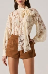 Astr The Label Cinthia Sheer Cotton Blend Lace Top In Neutral