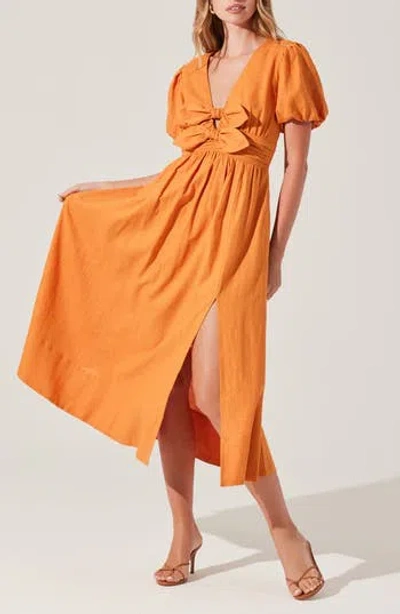 Astr The Label Citrine Bow Linen & Cotton Midi Dress