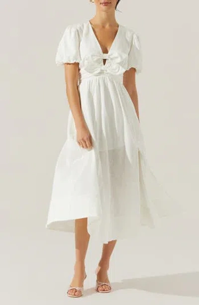 Astr The Label Citrine Bow Linen & Cotton Midi Dress In White