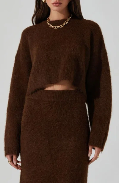Astr The Label Clarissa Fuzzy Crop Sweater In Brown