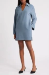 Astr The Label Collar Long Sleeve Shift Dress In Blue