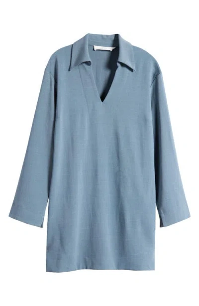 Astr The Label Collar Long Sleeve Shift Dress In Blue