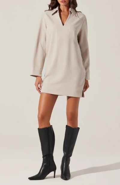 Astr The Label Collar Long Sleeve Shift Dress In Cream