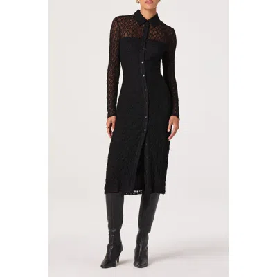 Astr The Label Collared Long Sleeve Lace Shirtdress In Black