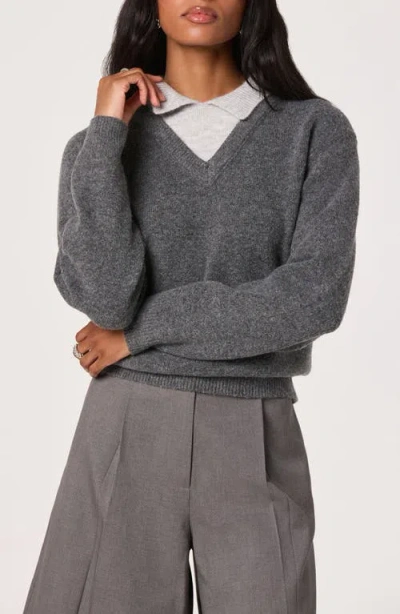 Astr The Label Contrast Collar Sweater In Gray