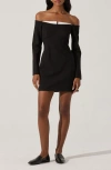 Astr The Label Contrast Long Sleeve Off The Shoulder Minidress In Black White