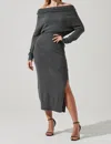 ASTR THE LABEL CORA OFF SHOULDER MIDI SWEATER DRESS IN CHARCOAL
