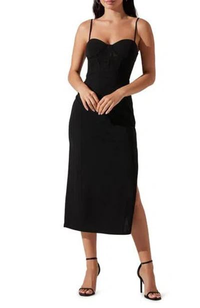 Astr The Label Corset Mesh Bodice Midi Dress In Black