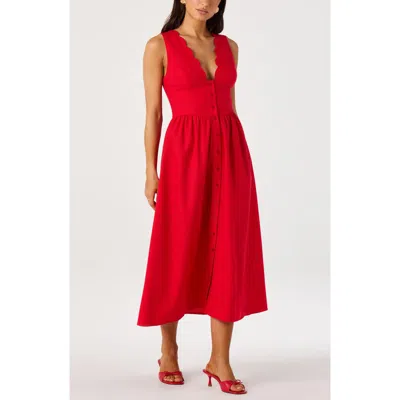 Astr The Label Cory Scallop Neck Sleeveless Midi Shirtdress In Animal Print