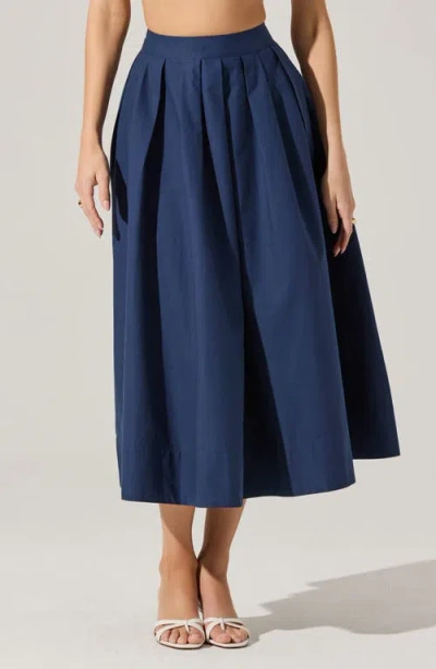 Astr The Label Cotton Midi Skirt In Navy