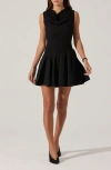 Astr The Label Cowl Neck Mixed Media Minidress In Black